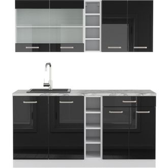 Vicco Cocina Para Solteros R-line, Negro Brillo Intenso, 160 Cm, Et M&aacute;rmol