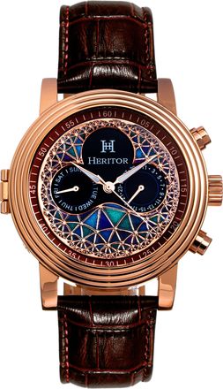 Heritor Legacy Leather-Band Watch with Day & Date