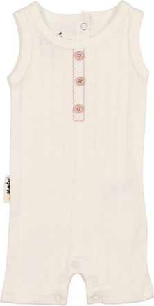 Maniere Kids Textured Striped Cotton Blend Romper in Ivory/Stone at Nordstrom, Size 12M