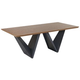 Beliani Mesa De Comedor Tapa De Madera Oscura Patas De Metal Negro 200 X 100 Cm Industrial Sintra