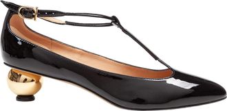 Ferragamo Patent Leather T-strap Pump, Black