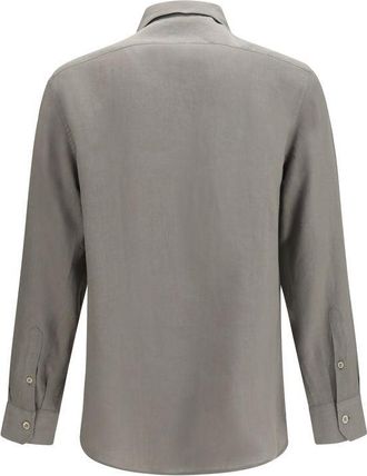 Brunello Cucinelli Mens Bicolor Linen Dress Shirt