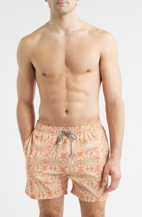 Boardies Tile Print Mid Length Swim Trunks in Sand/Caramel at Nordstrom, Size Xx-Large