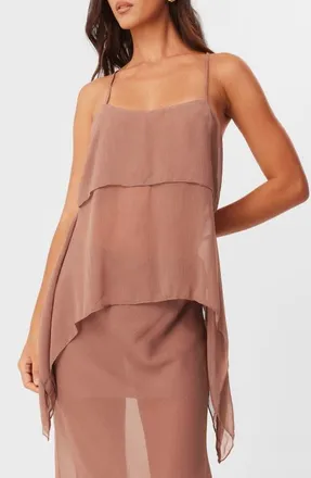 SNDYS Tamara Handkerchief Hem Chiffon Cami Top in Mocha at Nordstrom, Size X-Small
