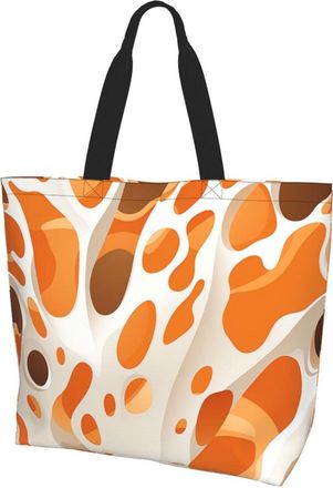Generic Brown And White Spots Shopper Bag Handle Grocery Bag Large Capacity Tote Bags For Daily Use College Work