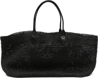 Vivienne Westwood Spacious Black Woven Tote Bag with Embossed Logo