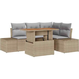 vidaXL Garden Sofa Set with Storage 5 pcs Beige Poly rattan vidaXL