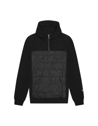 Lyle & Scott Mens Lyle & Scott Hybrid Panelled Interlock Jet Black Hoodie - Size: 38