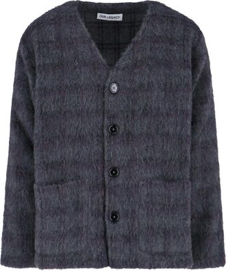 Our Legacy Plum Check V-Neck Cardigan - Grey