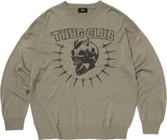 Thug Club Riding Skull Knit Sweater Beige TC26KN0501