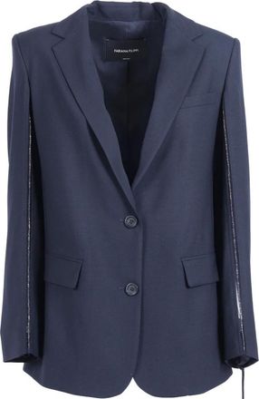 Fabiana Filippi Oversized Jas in Bistretch Lichtgewicht Wol - Dames - Blazers - Blauw - M - Wol - Jassen