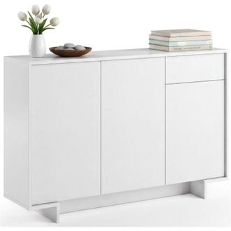 Dmora Dmora - Credenza Aneto, Madia da salotto, Buffet da soggiorno a 3 ante e 1 cassetto, 100% Made in Italy, 134x35h87 cm, Bianco, con imballo rinforzato