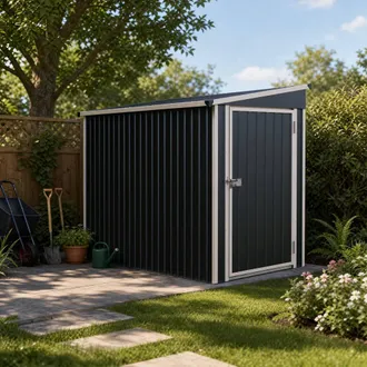 Living and Home 8x4 FT Metal Pent Roof Garden Tool Storage Shed in Black