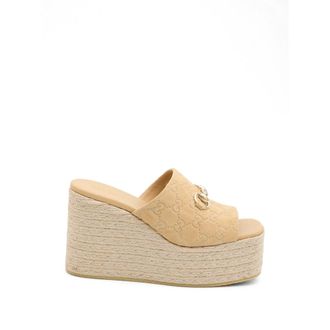 Gucci Monogram Horsebit Wedge Sandals