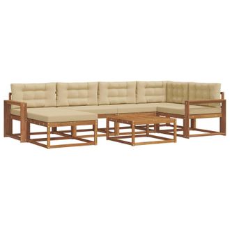 vidaXL Conjunto De Sof&aacute;s De Exterior Con Coj&iacute;n 7 Pcs Natural Y Beige Vidaxl