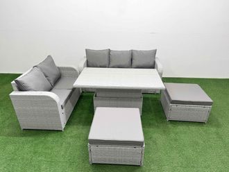 Fimous 7 Seater PE Rattan Wicker Garden Furniture Patio Conservatory Sofa Set w/ Adjustable Lifting Dining or Coffee Table 3 Seater Sofa Love Sofa 2
