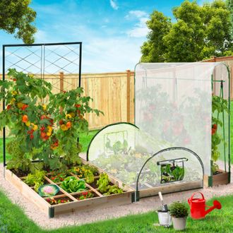 IDMarket Idmarket - Kit Completo De 3 Cubetas Modulares Para Huerto E Invernadero De Tomates + Enrejado + Cubierta