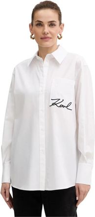 Karl Lagerfeld Overhemden, Dames, Wit, M, Katoen, Signature Pocket Shirt