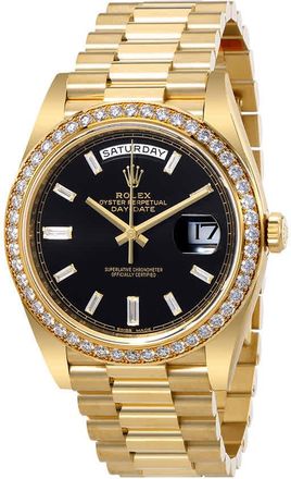 Rolex Oyster Perpetual Day-Date Black Dial Automatic Mens 18 Carat Yellow Gold President Watch 228348BKDP