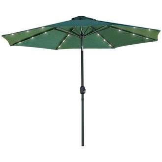 OUTSUNNY 2.67m Patio LED Umbrella with Push Button Tilt/Crank 8 Ribs Green | TJ Hughes