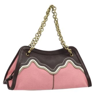 Bottega Veneta Chain Handle Canvas Pink Leather Handbag (Pre-Owned)