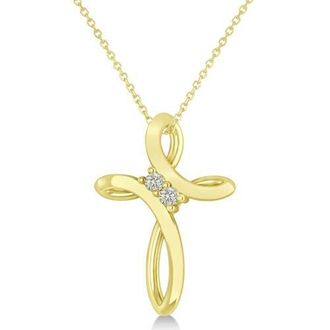 Allurez Diamond Two Stone Swirl Cross Pendant Necklace 14k in Yellow Gold at Nordstrom, Size 18