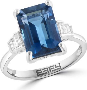 Effy 14K White Gold Diamond & London Blue Topaz Three-Stone Ring in 14K Gold at Nordstrom, Size 7