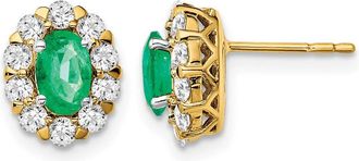 Diamond2Deal 14k Yellow Gold 5/8 Ct Lab Grown Diamond and Oval Created Emerald Halo Stud Earrings