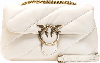 Pinko Large Love Bag Puff Shoulder Bag White Silk/Antique Gold