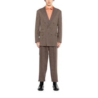 Brunello Cucinelli Dubbelrijige Blazer - Heren - Jassen - Bruin - Maat: XL Linnen