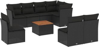 vidaXL Vidaxl - Set De Sof&aacute;s De Jard&iacute;n 8 Piezas Y Cojines Rat&aacute;n Sint&eacute;tico Negro