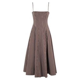 Staud Midi Dresses, female, Brown, Size: S Brown Cotton Poplin Midi Dress