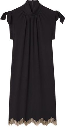 Lanvin Silk and Nylon Midi Dress with Tied Bow Sleeves