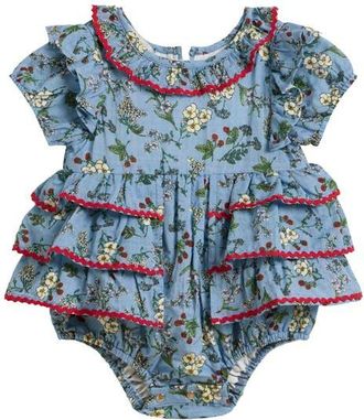 Pippa & Julie Ivy Floral Print Romper in Blue/red at Nordstrom, Size 6-9M