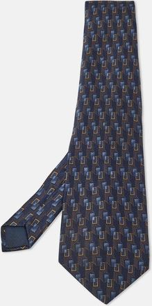 Lanvin Blue Printed Satin Silk Traditional Tie