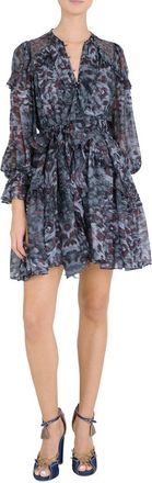 Marchesa Braided Leopard Flounced Silk-Blend Chiffon Dress