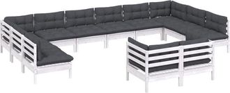 vidaXL Muebles De Jard&iacute;n 12 Pzas Y Cojines Blanco Madera Maciza Pino Vidaxl