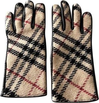 Burberry Check Wool and Leather Gloves Size M