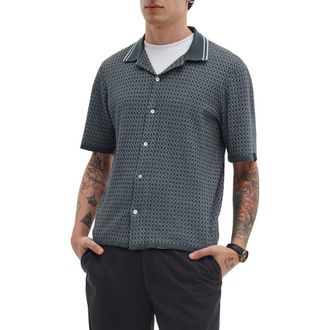 Rag & Bone Harvey Cross Stitch Camp Shirt in Charcoal Grey at Nordstrom, Size Xx-Large
