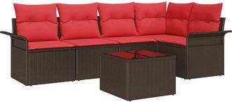 vidaXL Conjunto De Sof&aacute; De Jard&iacute;n 6 Uds. Marr&oacute;n Rat&aacute;n Sint&eacute;tico Vidaxl
