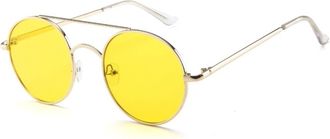 Generic Metal Round Frame Womens Sunglasses Outdoor Driving Mens Commuter Sun Glasses(Yellow)