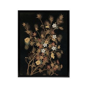 Artery8 Japanese Autumn Flowers G A Audsley Black Framed Canvas Wall Art | Size: W24 x H32