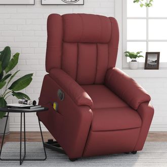 vidaXL Vidaxl - Sill&oacute;n De Masaje Elevable El&eacute;ctrico Cuero Artificial Rojo Tinto