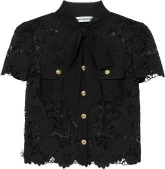 Self Portrait Tie Neck Lace Top - female - Self Portrait - Shirts - Black - S - Blouses & Shirts