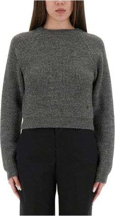 Moschino Gebreide trui met ribbelstructuur - Dames - Ronde hals truien - Grijs - M - Truien & Vesten