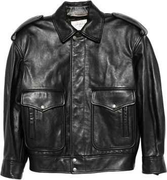 Saint Laurent flap-pocket leather jacket - 1000 BLACK
