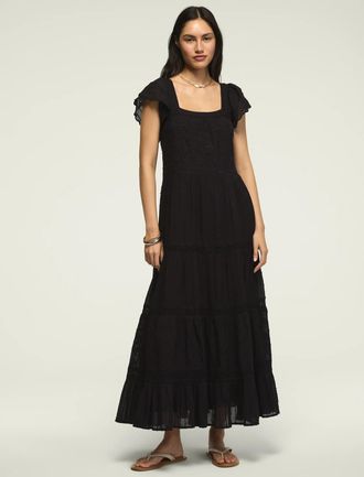 Lucky Brand Womens Embroidered Tiered Maxi Dress