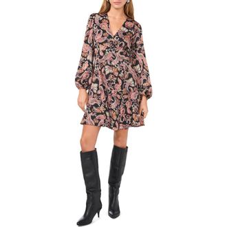 1.State V-Neck Long Sleeve Button Front Minidress in Rich Black at Nordstrom Rack, Size 6