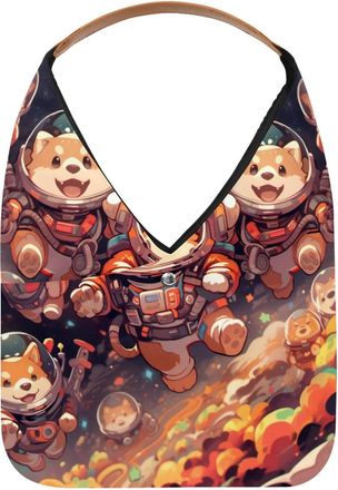 Generic Cute Space Dog Reusable Lightweight Grocery Bags - Foldable Into Compact Pouch, Washable & Sturdy, Multipurpose for Shopping and Travel