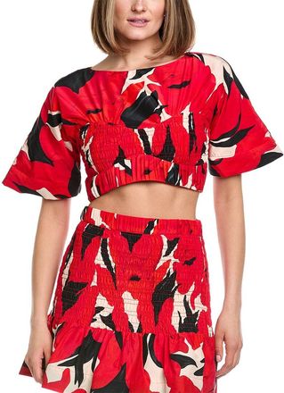 AMUR Elle Printed Silk-Blend Crop Top